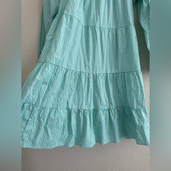 J Crew Factory Women’s Medium Green Gingham Cotton Blend Spring Tiered Dress - Picture 4 of 15